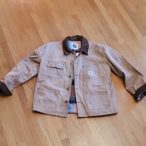Round Two Brown-Tan Heavy Waxy Canvas Work Jacket with Corduroy Collar